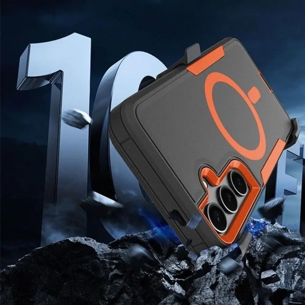 Samsung Galaxy S25 Plus Orange Black Case MagSafe Detachable Back Clip NEW